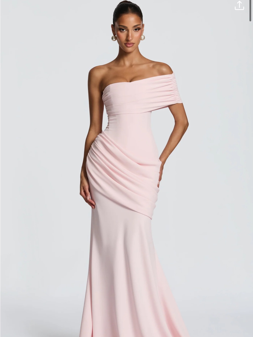 One-Shoulder Blush Pink Evening Dress With Draped Waist